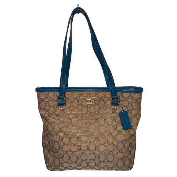 Coach Handbags - COACH signature shoulder bag khaki & Atlantic blue 13”x10”x5”